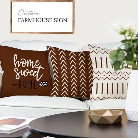 Housse de coussin - - 45x45cm - Lin - Lot de 4 - Fermeture à glissière invisible - Marron (1/4)