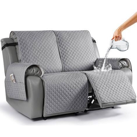 Housse canapé inclinable 2 places, Imperméable, Poche, Lavable, Gris clair