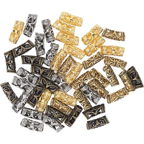 48 perles pour dreadlocks, 4 couleurs, style vintage, en alliage, pour tresses et création de bijoux.