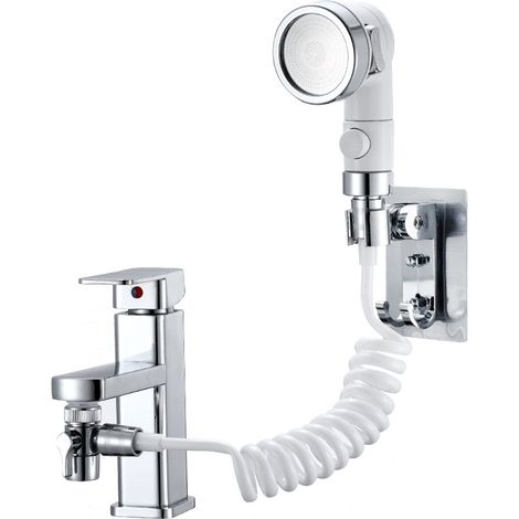 [MAI UTILIZZATO]  Soffione doccia per lavandino, set doccia regolabile per rubinetto del bagno - Doccetta con connettore rapido, tubo flessibile staccabile, soffione doccia per lavare i capelli, fare 