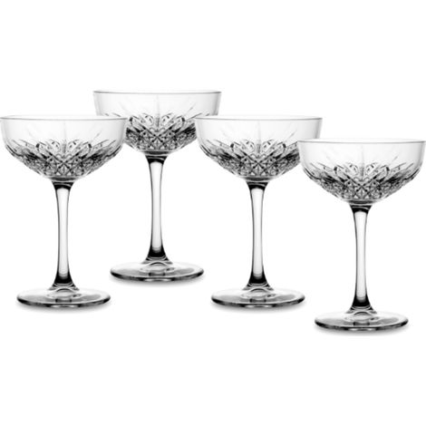 Set 4 Coppe Champagne Serie Timeless in Vetro Trasparente Con Decoro Geometrico 27 cl (1/3)