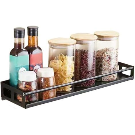 Étagère à épices murale, idéale pour organiser la cuisine ou la salle de bain (noire, 40 cm) (1/3)