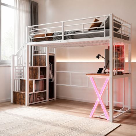 Cama alta infantil 90x200 cm de metal blanco, ahorro de espacio, sin colchón FloraGrace (1/5)
