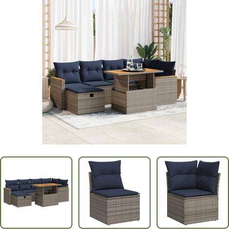 vidaXL Canapé extérieur -  Salon de jardin avec coussins 7 pcs gris résine tressée acacia (1/5)