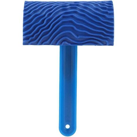 Rouleau de peinture avec motif en relief pour effet veinure de bois, bleu, avec manche, outil de bricolage pour décoration murale