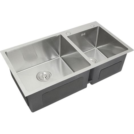 Lavello da Cucina Doppio Acciaio Inox Squadrato Satinato Resistente Corrosione Lavabo Sottotop Sottopiano Sotto-Piano Integrato Lavandino Integrato Tappo Filtro e Scarico Inclusi per Uso Commerciale
