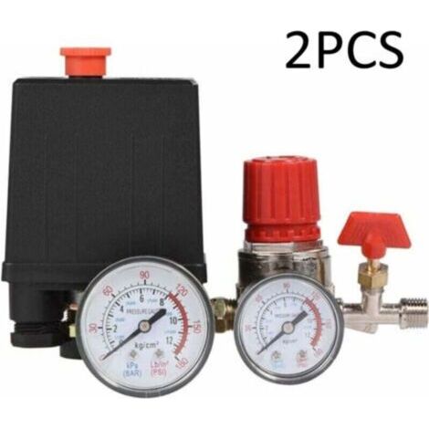 Compresseur d'air pressostat valve pressostat compresseur d'air avec manomètre régulateur (Lot de 2)