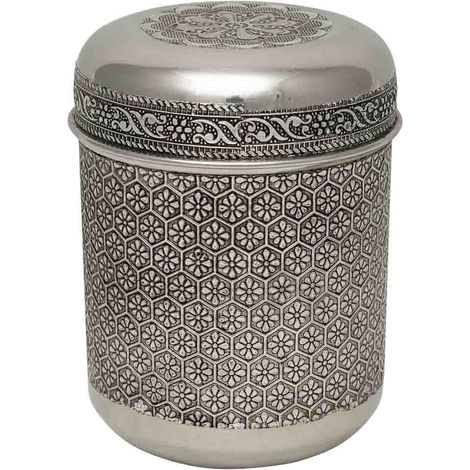 Bote de metal repujado plateado 10x10x12 (1/4)