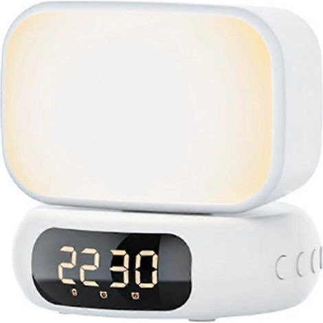 Réveil lumineux LED Atmosphere avec haut-parleur intégré, lumière d'ambiance, musique, idéal pour la chambre et le salon. Couleur : blanc. (1/5)