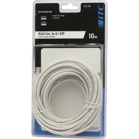 Cordon rj45 male/male 10m longueur 10m -rj45 m/rj45 m Itc 302304 (1/2)