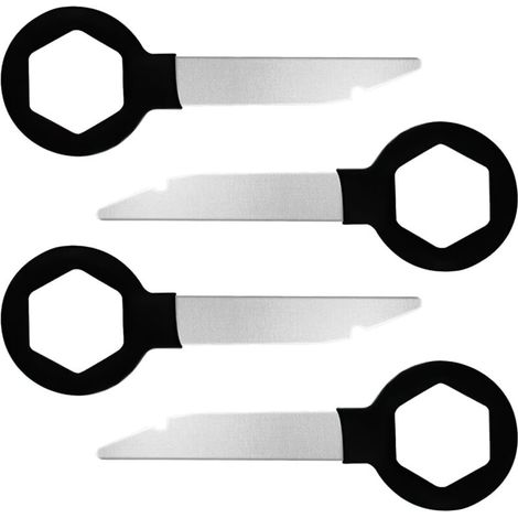 4 Pièces Clé Extraction Autoradio, Clés Extraction Stéréo Voiture, Demontage Cle Outils de DéMontage de Garnitures Universel Autoradio, en Acier Inoxydable Solide (Noir,78mm) (1/4)