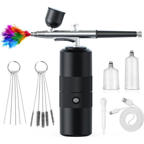 Airbrush - Rechargeable Portable Airbrush Kit - For Nail Art Cake Decoration Tattoo Painting - 5 20 40 Ml Bottle Capacity - Black (1/5)