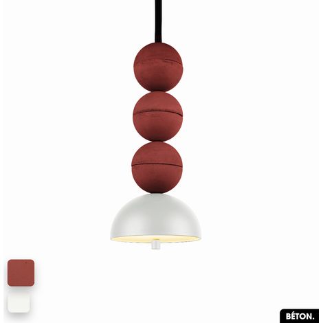 Lampe de suspension en béton - BOSFOR CONCRETE TERRE ROUGE - BLANC 3 BALLES LED 14W (1/2)