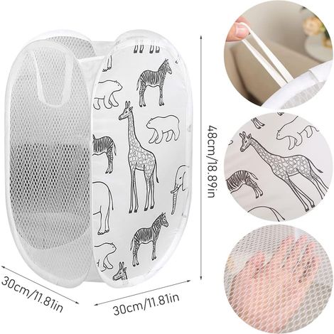 Set mit 2 faltbaren Pop-up-Wäschekörben mit Griffen – Wäschekörbe für Spielzeug, Kleidung, Kinderzimmer – 30x30x48 cm (schwarz/weiß) (1/4)
