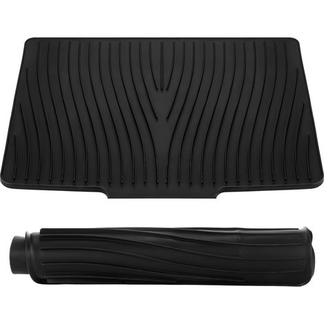 Alfombrilla de silicona extragrande con borde escurridor para encimeras de cocina, que también se puede usar como alfombrilla para el cajón del fregadero (Negra). (1/5)