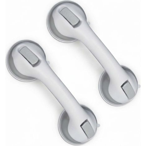 Relaxdays Suction Grab Handles, Set of 2, Rail for Bath & Shower, 70 kg, for the Elderly, Disability Aid, White/Grey (1/5)