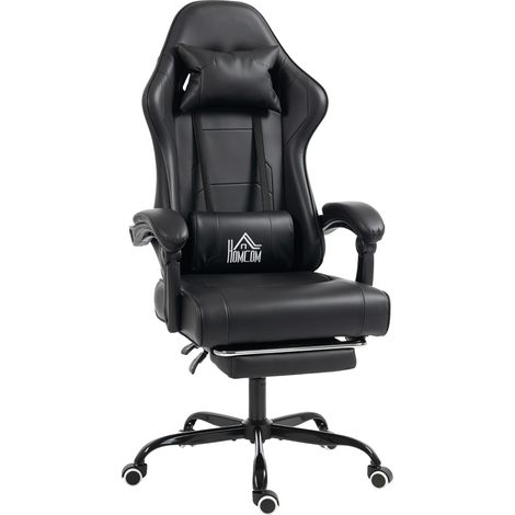 Fauteuil gaming ergonomique noir, chaise gamer avec coussin lombaire massant, dossier inclinable et hauteur ajustable (1/5)