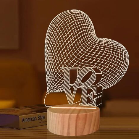 Green Mobility-3D Illusion Veilleuse, Lampe Hologramme Coeur, Tri-ombrage Chaud LED Veilleuse De Chevet Enfants Chambre Décoration Romantique Saint Valentin Cadeau D'anniversaire Pour Fille Femmes Hom (1/5)