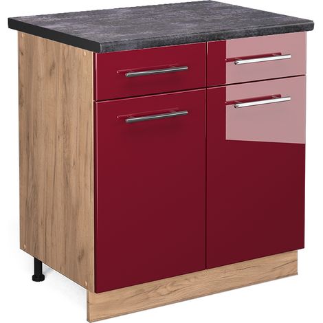 Mobiletto base per cucina Fame-Line, Bordeaux lucido, 80 cm , PL Antracite, Vicco