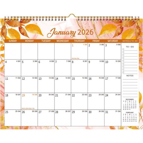 Calendrier Mural 2026 - Papier 255 g/m² - Format 37,2 x 28,8 cm - Pour Maison Bureau Classe - Orangé (1/5)