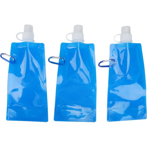 3 bouteilles d'eau pliables 480ml, légères et portables avec crochet de connexion pour randonnée (1/5)