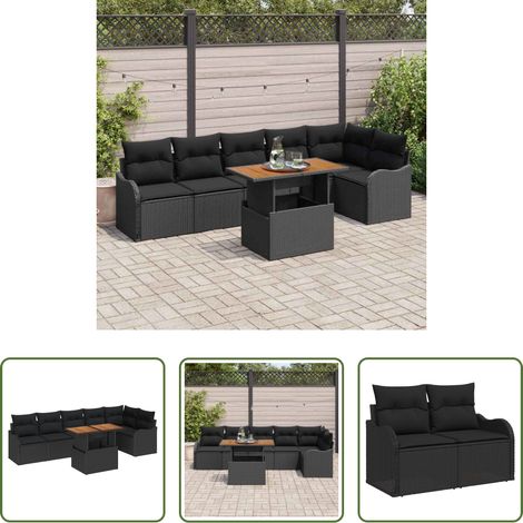 Gartentisch - Garten-Sofa-Set mit Kissen 7 pcs Schwarz (1/5)