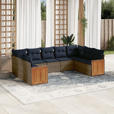 vidaXL Ensemble de canapé de jardin 9 pcs avec coussins gris résine tressée (1/5)