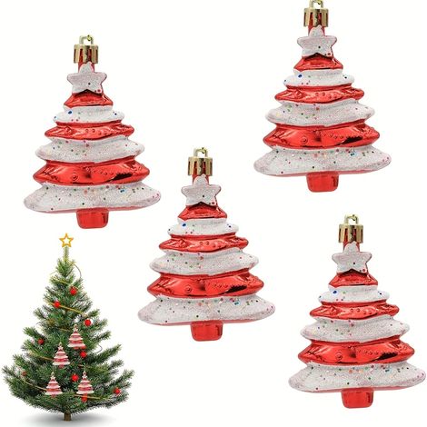 4 décorations festives pour sapin de Noël - Décorations suspendues en plastique avec étoiles, rouges et blanches, idéales pour les fêtes (1/5)
