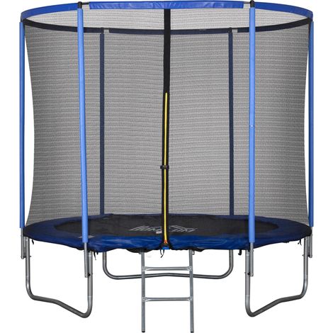 Trampoline d'extérieur, trampoline de jardin pour adultes avec filet de sécurité et bord rembourré, jeux de jardin et de maison, Ø 244 x 240 cm, bleu et noir (1/5)