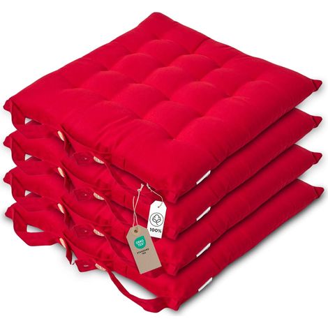 Galette de Chaise 40x40 cm, Lot de 4, Coussin de Chaise en Coton, Coloris Rouge (1/5)