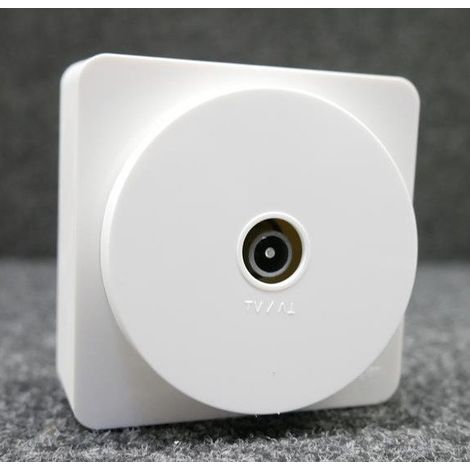 Prise TV simple saillie blanche connectique 9.52mm IEC complète avec cadre bornes vis Ateha HAGER