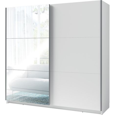 Kleiderschrank, Garderobe 200 cm mit 2 Schiebetüren und Spiegel - weiß - Kollektion ARSALA (1/3)