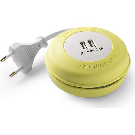 Famatel Roller Arrotolabile con 2 USB 2 metri con materiale in silicone con elevata flessibilità e resistenza giallo, verde, 9 x 9 x 4 cm (1/4)