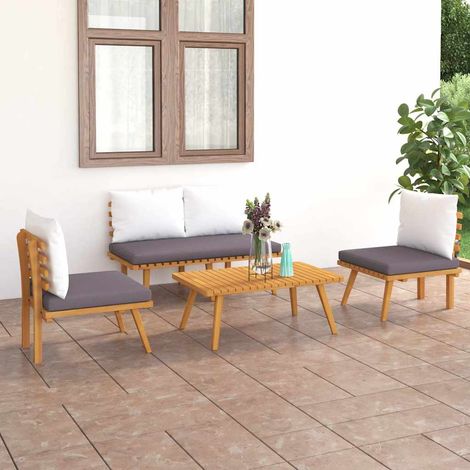 Salon de jardin 4 pcs - Ensemble Table et Chaise de Jardin - avec coussins Bois d'acacia solide BV879400 - BonneVie (1/5)
