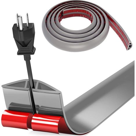 3.0M Cache Cable Sol, Petit Canal de câble Flexible, Goulotte Passe Cable Sol Silicone, Cache Fil Électrique Sol Auto-Adhésif Facile à Couper Montage pour Tous Les Câbles (Gris) (1/5)