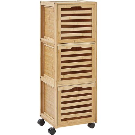 Beliani – Armoire de salle de bain en bambou 3 tiroirs à roulettes – Dimensions 90x32x30 cm – Style boho – Rangement pratique