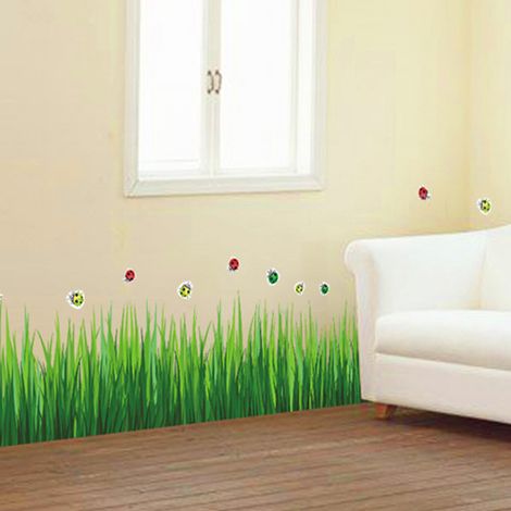Selbstklebende Wanddekoration mit grünem Blumen- und Blättermuster für Wohn- oder Schlafzimmer, wiederverwendbarer Wandaufkleber AY768 (1/5)
