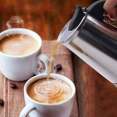 Cafetière moka inox - LUSKYKA - Capacité 6 tasses - Acier inoxydable - Compatible gaz, vitrocéramique, induction (1/5)