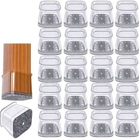 Protection Pied de Chaise rectangulaires.24 pièces Protege Pied de Chaise en Silicone Transparent avec Feutre. Reduire Le Bruit éviter Les Rayures Protege(Fit périmètre 95–125mm) (1/5)