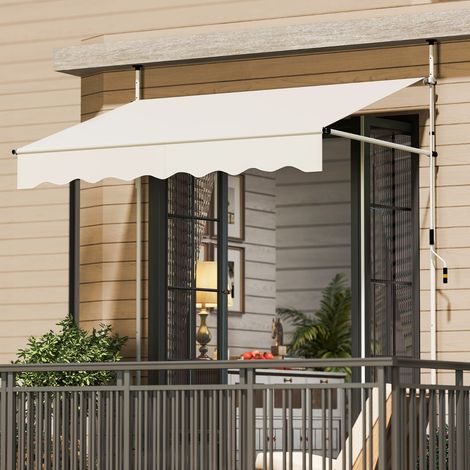Auvent Rétractable Manuel 200 x 300 cm Réglable en Hauteur Pare-Soleil Extérieur avec Manivelle Canopée de Fenêtre Porte Sans Perçage Blanc (1/3)