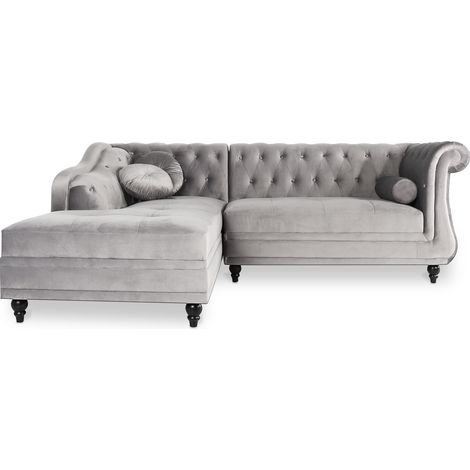 Canapé d'angle gauche Empire Velours Argent style Chesterfield (1/3)