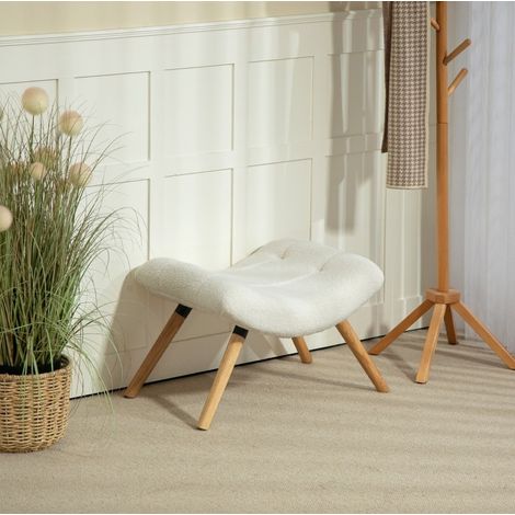 Fauteuil salon siège repose pieds 67 cm bois crème OKMYHOME (1/4)