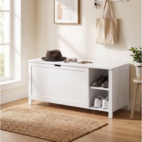 Banco zapatero 100/40/48,5 cm blanco con compartimento abatible y balda regulable (1/5)