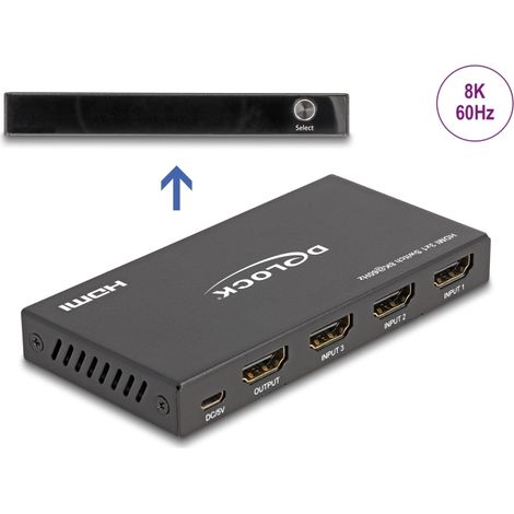 Delock Conmutador HDMI 3 x entrada HDMI a 1 x salida HDMI 8K 60 Hz