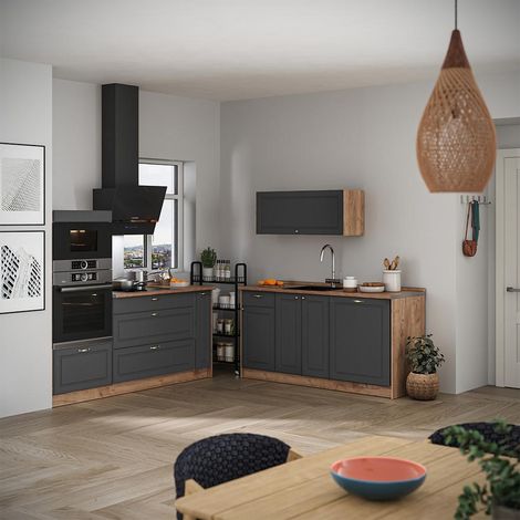 Küchenzeile Fame-Line, Anthrazit-Gold Landhaus/Goldkraft Eiche, 340 cm, AP Anthrazit, Vicco (1/5)