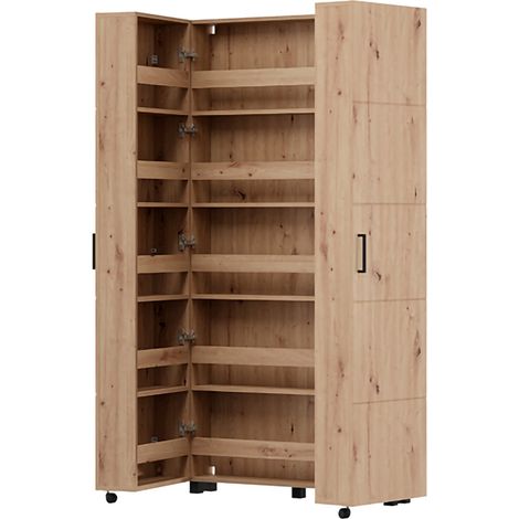 Schuhschrank Bled, Schuhregal 15 Fächer, 2 Türen, Doppelkappazität, Rollen, 92x33x185h cm Eiche Braun Knoten (1/5)