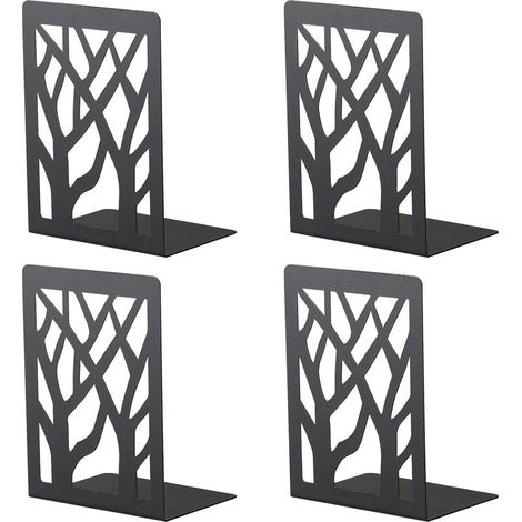 Lot de 4 serre-livres en métal avec butées antidérapantes, idéal pour la maison et le bureau. (1/5)