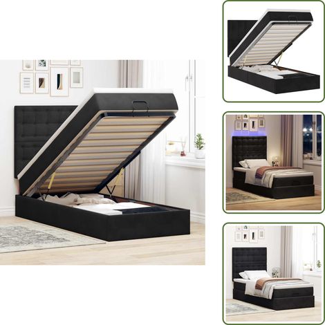 The Living Store Ottoman-Bett mit Matratzen & LEDs Schwarz 90x200 cm Samt - Matratze (1/5)