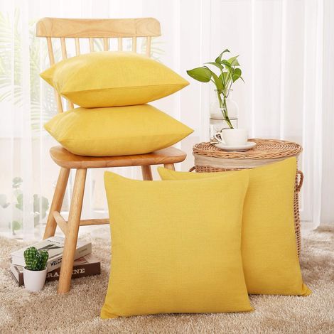Taie d'oreiller d'automne en imitation lin - Housse de coussin jaune pour canapé (Jaune oie, 45 x 45 cm, lot de 4) (1/3)
