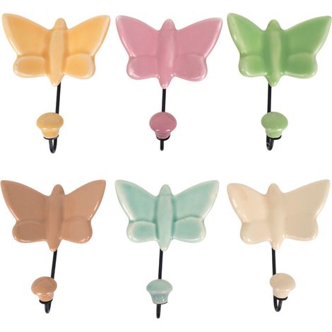 Patères murales papillon en céramique pastel 12 cm (1/3)